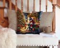 Old English Sheepdog and Santa Claus Throw Pillow Machine Washable, Indoor Outdoor Decorative Pillow for Couch, Bed or Patio, 14Hx14W